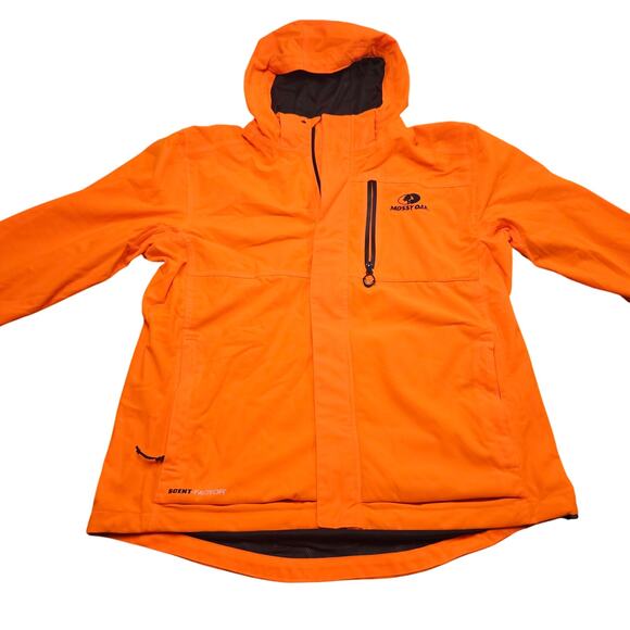 Mossy Oak Hunting Jacket M Blaze Orange Waterproof Hooded Outdoor Coat - Picture 1 of 8